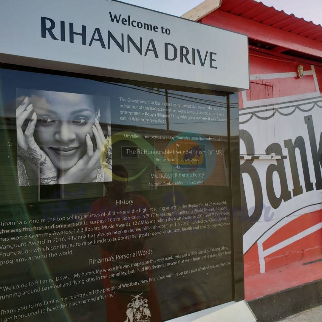 Plaque on Rihanna Drive near Bridgetown, Barbados